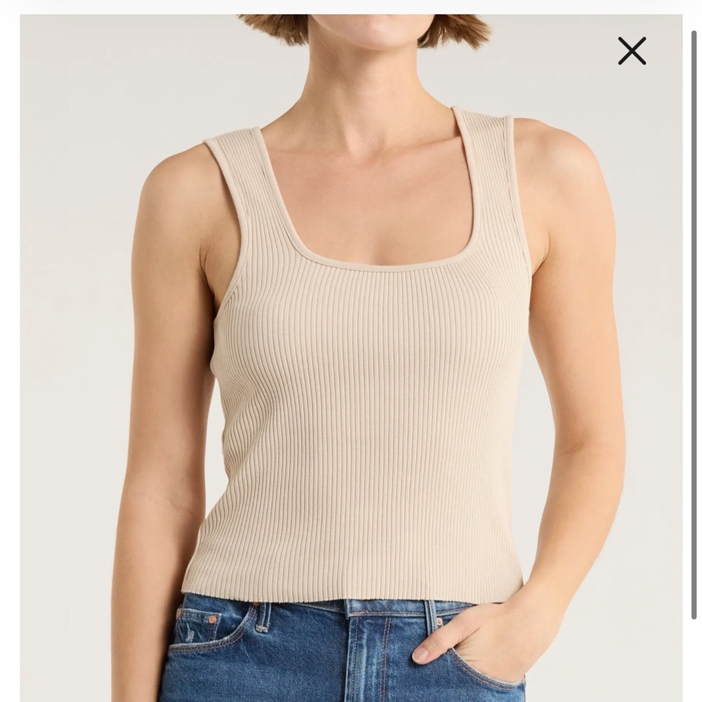 Vince Square Neck Ribbed Tank Top Cream Medium cotton elevated basics old money